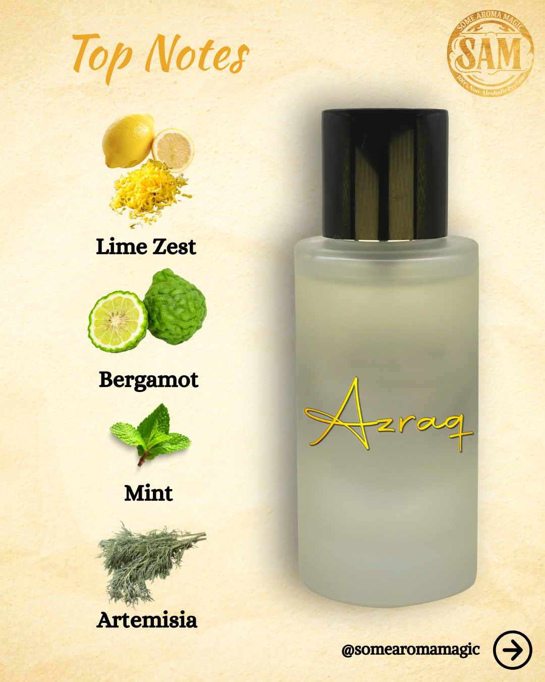 Azraq by Some Aroma Magic Men's Alcohol-Free Perfume, Vegan